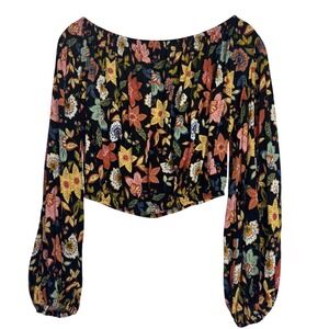 Olivaceous Off The Shoulder Crop Top‎ Romantic Floral Peasant Y2K Sz S